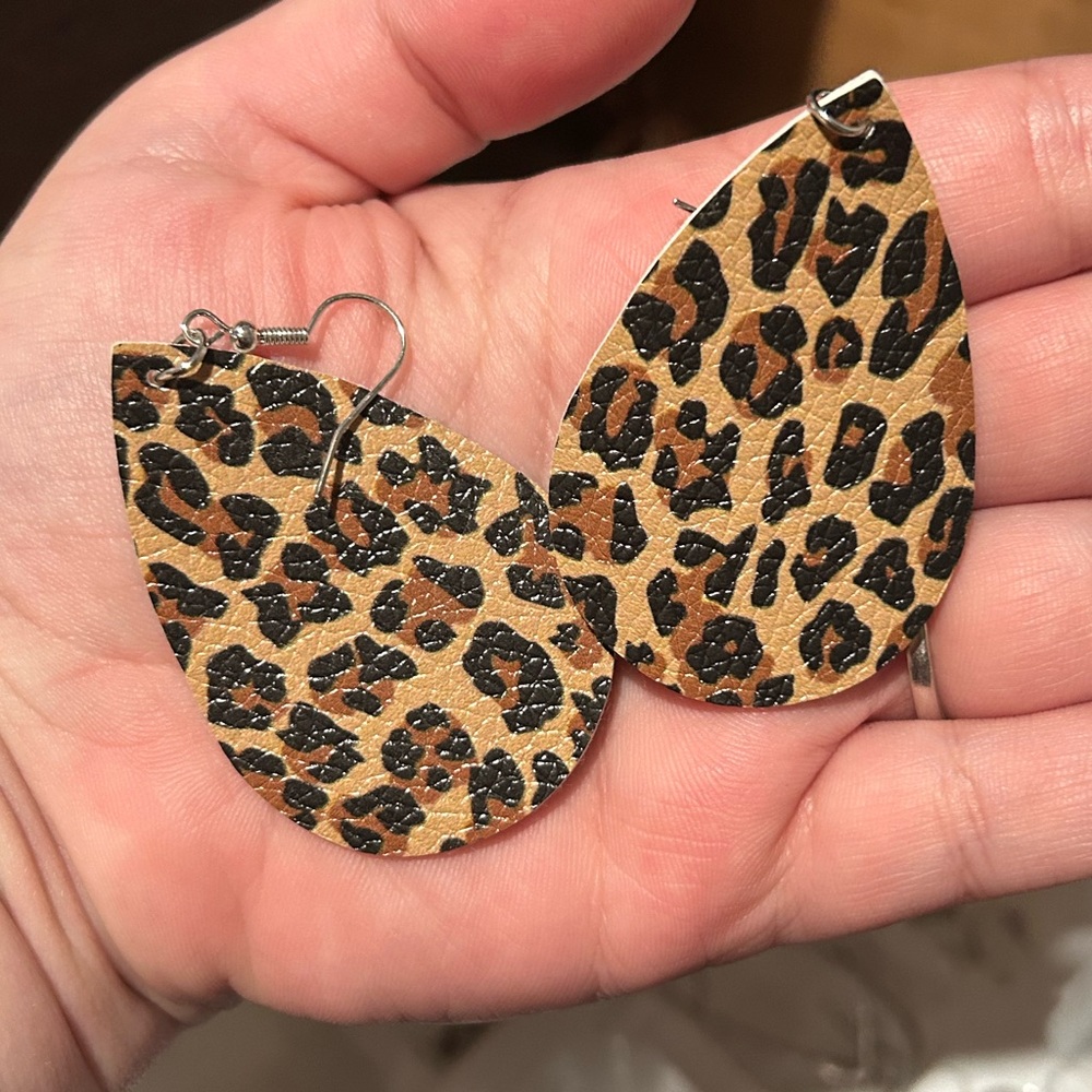 Leather Leopard Earrings